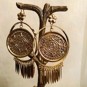Filigree Aztec calendar earrings